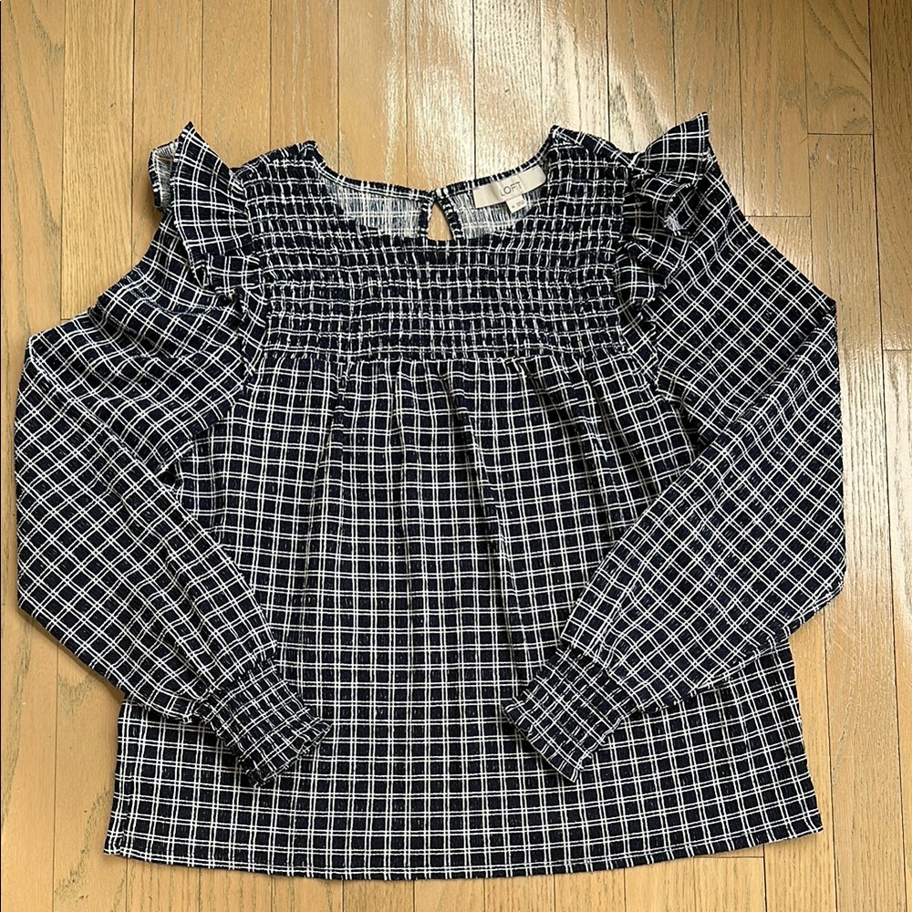LOFT - Blue & White Ruffle Blouse